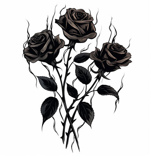 Three black roses, bold and dynamic lines