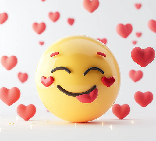 Cute emoji with hearts, white background 29:26