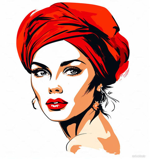 Woman tattoo design for art lovers, turban headstock vector, in Soviet pop art style, captivating 15:16