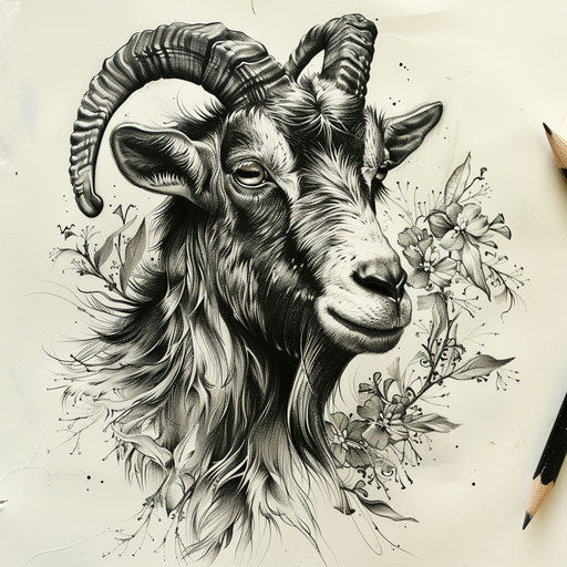 Realistic black and gray goat tattoo design