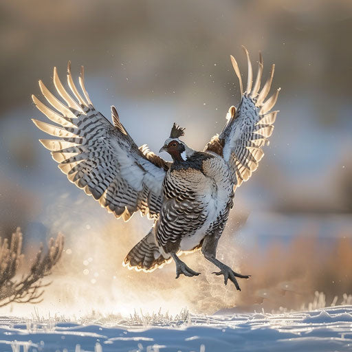 Sage grouse captured in mid-strut during mating season