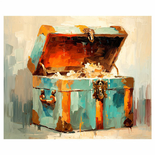 Treasure box in Impressionistic Art style on white background