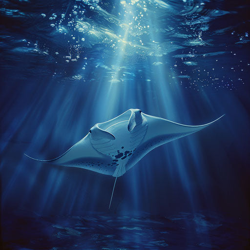 Manta ray swimming in the twilight zone of the ocean