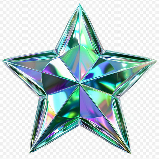 Colorful star on transparent background, dark silver and teal style