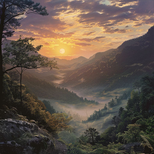 Appalachian mountain vista at sunset