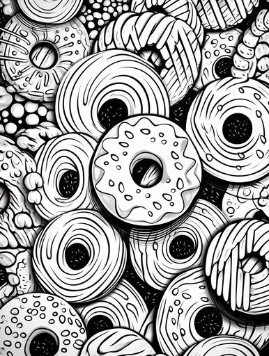Free donut coloring page, detailed abstraction style