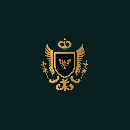 Classic company logo with traditional serif font and crest icon, in dark green and gold