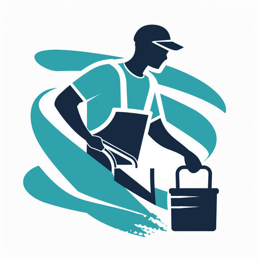 Cleaning company logo in teal and navy with a modern background