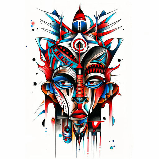 Colorful and abstract African tribal tattoo on white