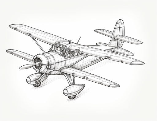 Toy airplane coloring page, precisionist lines, graceful curves, m42 mount