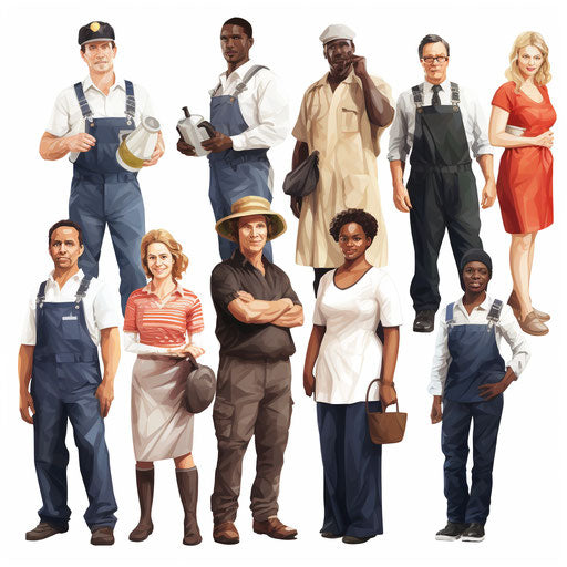 Community helpers clipart in the style of Oil painting, on a white background