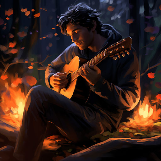 Musician's passion by the campfire