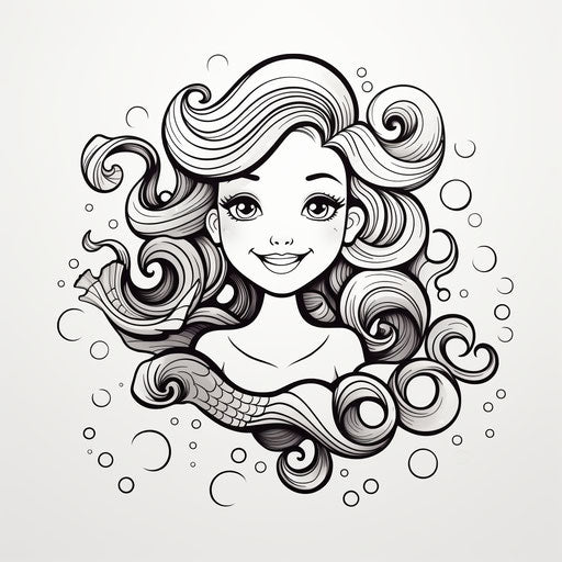 A mermaid slice with a smily smile, in the style of simplified line work