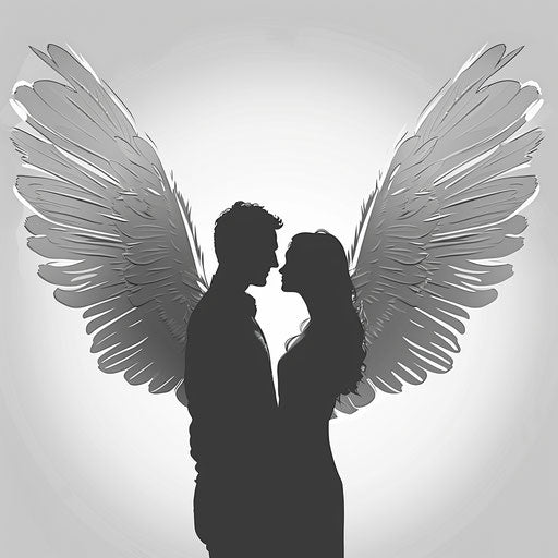 Engagement clipart with detailed wings and monochrome palette