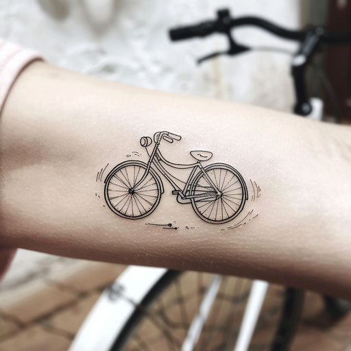 Whimsical flat tattoo sketch of a bicycle in one line