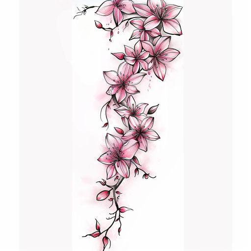 Delicate cherry blossom spine tattoo drawing
