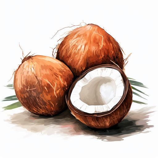 Coconut illustration in the style of Impressionistic Art, on white background