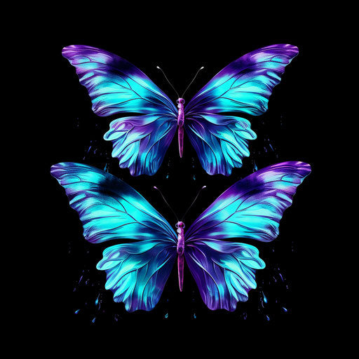 Watercolor glitchy butterflies on black background