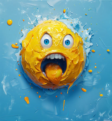 Emotional face on blue background, light gray and yellow style