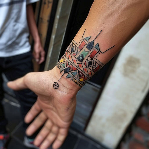 Dynamic flat tattoo sketch of a wrist band with abstract geometric design