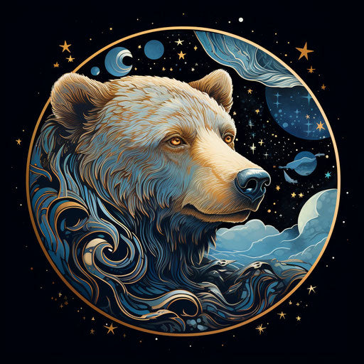 Bear tattoo with stars and moonlight