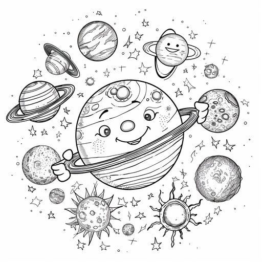 Earth and other planets holding hands