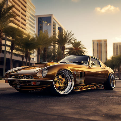 Classic lowrider car with hydraulics