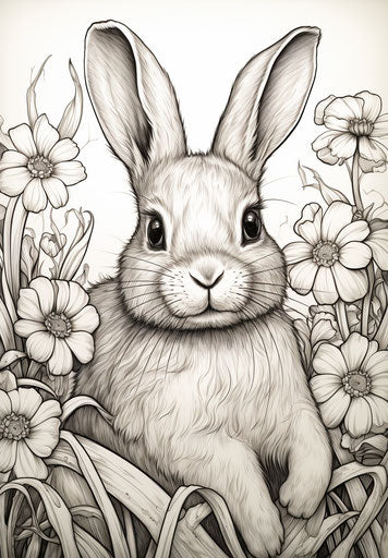 Free cute rabbit coloring pages, in the style of comic art