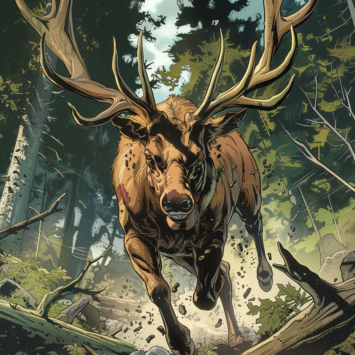 Superhero elk protecting the forest