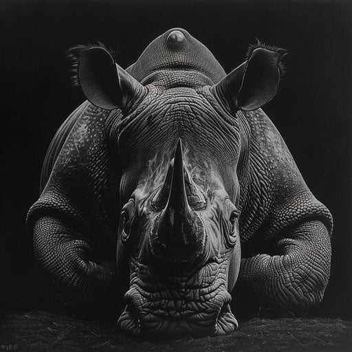 Black rhino with a regal pose, in the style of Tim Flach