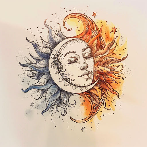 Tranquil sketch of a sun and moon in harmony