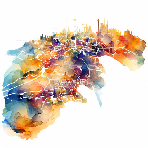 Map illustration in the Impressionistic Art style, white background