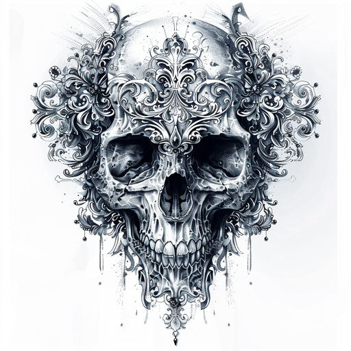 Intricately designed gothic tribal skull tattoo