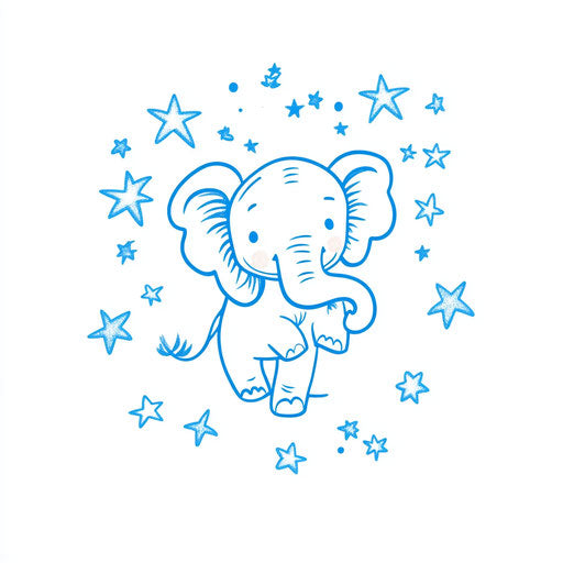 Small elephant tattoo surrounded by blue stars on white