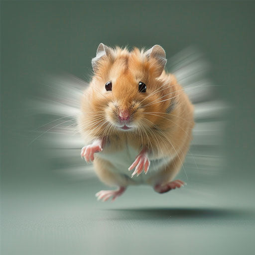 Syrian hamster caught in mid-movement with a playful attitude