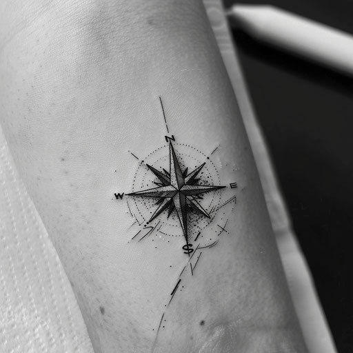 Minimalist pirate compass rose on white background