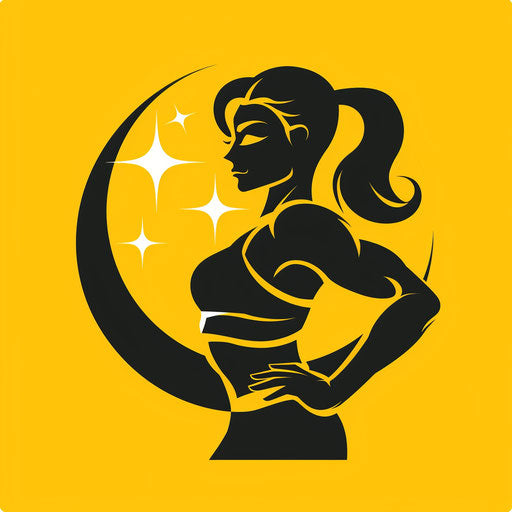 Circular fitness logo on bright yellow background