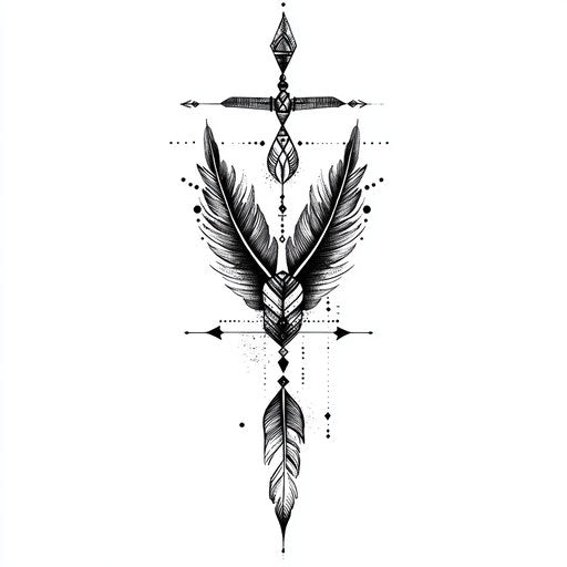 Male neck tattoo feather arrow white background