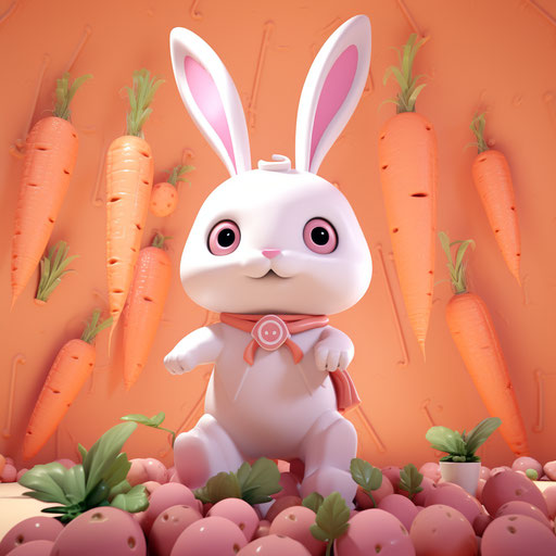 Funny rabbit with carrots, anime-inspired gifs, white and pink, kidcore, #screenshotsaturday