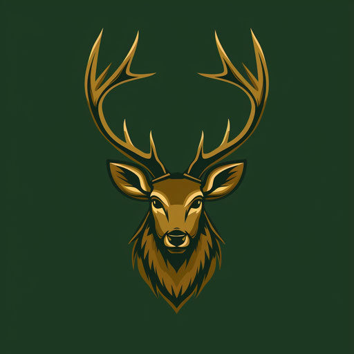 Sophisticated mascot logo with a regal stag on dark green backdrop