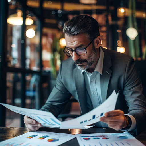 Analyzing financial reports with graphs in modern office