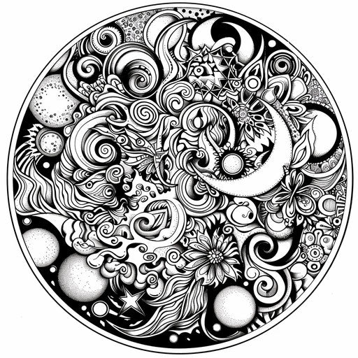 Circle with abstract patterns, coloring page