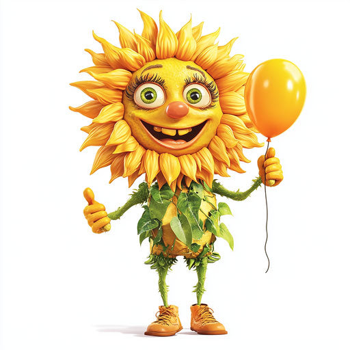 Humorous caricature of a sunflower clipart with human characteristics