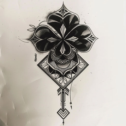 Black clover with geometric patterns in monochrome