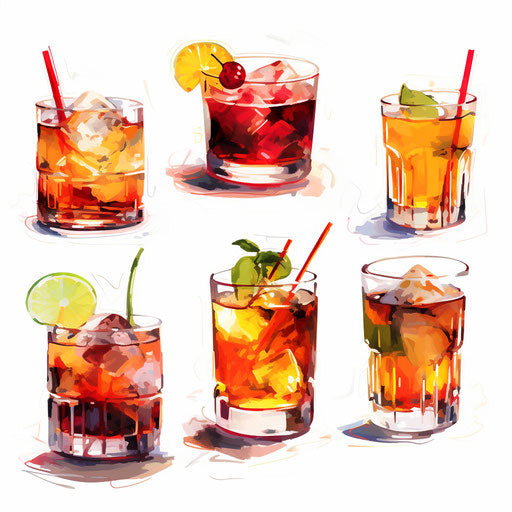 Impressionistic Art style drinks clipart on white background