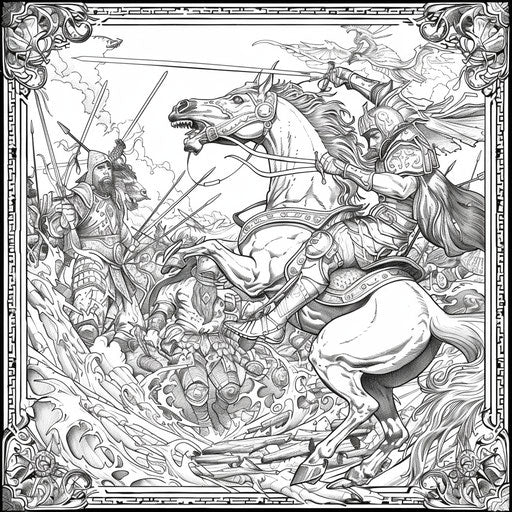 Epic battle of warriors and mythical creatures