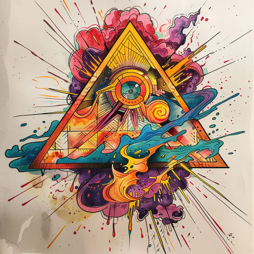 Bold tattoo sketch of a pyramid in a storm