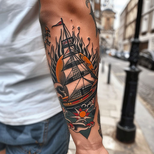 Nautical forearm tattoo, Sailor Jerry style