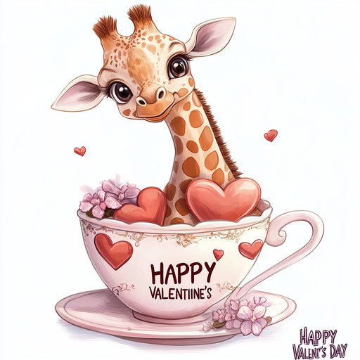 Young giraffe in love in a fancy teacup