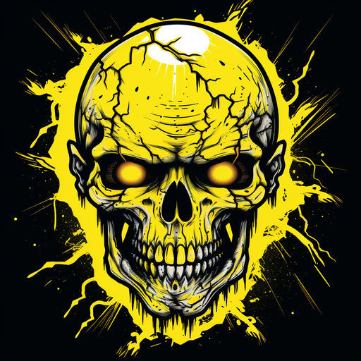 Skull with lightning bolt in black and yellow, zone system style